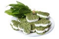 Pastry green heart with cream cheese and spinach isolated