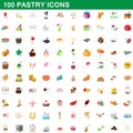 100 pastry icons set, cartoon style Royalty Free Stock Photo