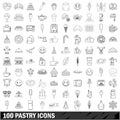 100 pastry icons set, outline style