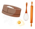 Pastry making tools flat vector illustrations set