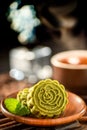 A pastry with mostly sweet fillings made for the Moon Festival, hence loosely translated as a moon cake