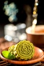 A pastry with mostly sweet fillings made for the Moon Festival, hence loosely translated as a moon cake