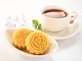 A pastry with mostly sweet fillings made for the Moon Festival, hence loosely translated as a moon cake Royalty Free Stock Photo