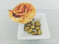 Pastry and olives