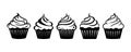 Pastry shop logo. Set of black cupcakes, muffin logo. Icon, sign or symbol - cupcake silhouette, sweet pastries, muffin