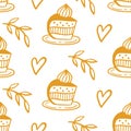 Pastry, sweet bakery seamless pattern with baked goods