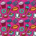 Pastry sweets seamless pattern, hand drawn sketch food symbols