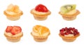 Pastry tartlets with fresh fruit isolated on white