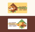Pastry vector business card baked cake cream cupcake and sweet confection dessert with caked candies illustration