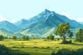 Pasture with Mountain View isolated Royalty Free Stock Photo
