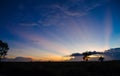 Pasture silhouette with a colorful sunset background Royalty Free Stock Photo