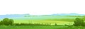 Pastures and hills of field. Rural landscape. Flat style. Horizontal village nature illustration. Cute country hills