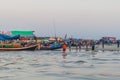 PASUR, BANGLADESH - NOVEMBER 13, 2016: Boats at the beach at Dublar Char Dubla island from Pasur river, Bangladesh. They brought