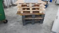 Pasuruan, 9 April 2022 : Stack pallets for industrial and transportation supply chains.  Palettes in the room Royalty Free Stock Photo