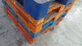 Pasuruan, 9 April 2022 : Stack pallets for industrial and transportation supply chains.  Palettes in the room Royalty Free Stock Photo