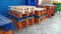Pasuruan, 9 April 2022 : Stack pallets for industrial and transportation supply chains.  Palettes in the room Royalty Free Stock Photo