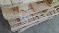 Pasuruan, 9 April 2022 : Stack pallets for industrial and transportation supply chains.  Palettes in the room Royalty Free Stock Photo