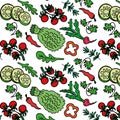 Vegetables and vegetarian diet doodle pattern hand drawn illustration.