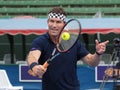 Pat Cash volleys at the opening of the Kooyong Classic Exhibition tournament