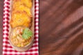 Patacon or toston fried and flattened pieces of green plantain, traditional snack or accompaniment in the Caribbean, guacamole and Royalty Free Stock Photo