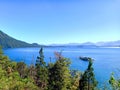 Patagonia lake landscape with Andes mountain range under blue sky. Nature and National Parks Royalty Free Stock Photo