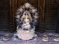 Altar with metal sculpture inside Hiranya Varna Mahavihar. Golden Temple. Patan, Kathmandu. Nepal