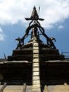 Vertical view. Dome on a roof inside Hiranya Varna Mahavihar. Golden Temple. Patan, Kathmandu. Nepal