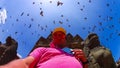 PATAN, NEPAL - April 13, 2018: Man making selfie against tample in Patan, ancient city in Kathmandu Valley. Royalty Free Stock Photo