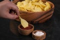 Patato chips recipe. natural fried crisps in a bowl. Royalty Free Stock Photo