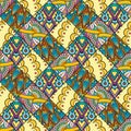 Patch Boho Flower Seamless Pattern. Mandala patchwork, oriental design. Wallpaper, furniture textile, fabric print, tile deco.