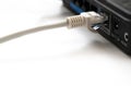 patch cable, patch cord, connecting cord in the router Royalty Free Stock Photo