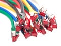 Close-up view of a bunch of colorful Ethernet patch cables