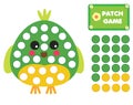 Patch game for children. Educational activity for kids and toddlers with parrot