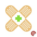 Patch medical flat with red cross. Adhesive band icon illustration.