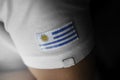 Patch of the national flag of the Uruguay on a white t-shirt