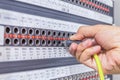 Patch panel that is equipped for broadcast. Royalty Free Stock Photo