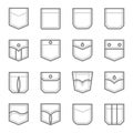 Patch Pocket Style Vector Line Icon Set. Contains such Icons as Original Pocket, Denim, Traditional, Flap and more. Expanded Strok Royalty Free Stock Photo