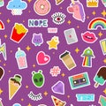 Patch stickers vector sticky patching badge or embroidery for patchwork illustration set of patchy cartoon heart rainbow