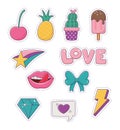 Patches pineapple ice cream cactus bow lips diamond love fashion badge sticker decoration icons