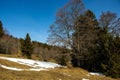 Patches of snow in a springtime landscape near PrÃÂ©s-d-Orvin