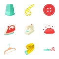 Patching of clothes icons set, cartoon style Royalty Free Stock Photo