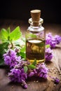 Patchouli essential oil in a bottle. Generative AI,