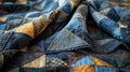 patchwork bedspread. geometric pattern from pieces of denim.