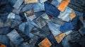 patchwork bedspread. geometric pattern from pieces of denim.