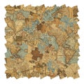 Patchwork collage of vintage map sections displaying a mix of continents and Royalty Free Stock Photo