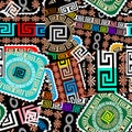 Patchwork colorful seamless pattern. Geometric greek style vector background. Bandana pattern. Abstract greek key meanders ethnic
