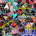 Patchwork colorful seamless pattern. Geometric greek style vector background. Modern abstract greek key meanders ornament with