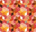 Patchwork. Colorful vector background with cubes and stars from different patches