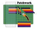 Patchwork, Cutting Mat, Quilters Ruler, Rotary Blade Cutter, Traditional Seminole Strip Piece Design Pattern Royalty Free Stock Photo