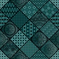 Patchwork in dark colors with geometric and mandala patterns. Vector design Royalty Free Stock Photo